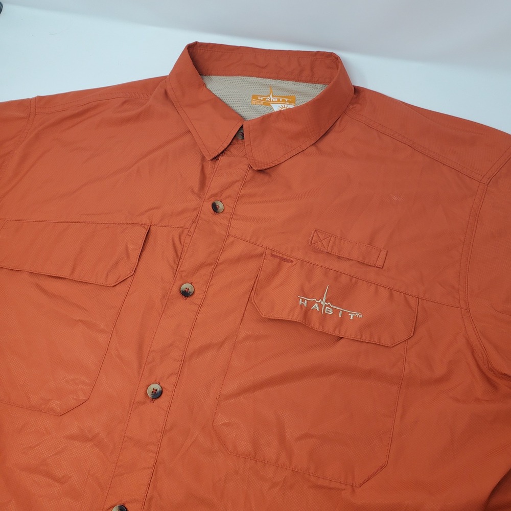 Habit Shirt Mens 2XL Mecca Orange Vented UPF 30+ Ripstop Button Down Long Sleeve